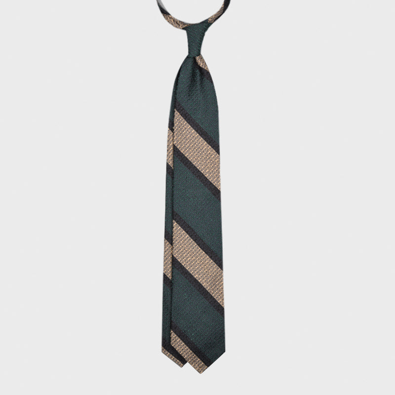 F.Marino Shantung Silk Tie Regimental Teal Green-Wools Boutique Uomo