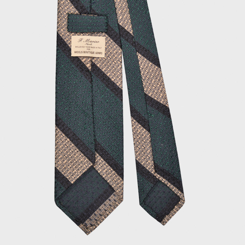 F.Marino Shantung Silk Tie Regimental Teal Green-Wools Boutique Uomo
