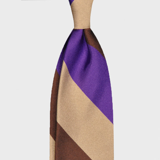 F.Marino Regimental Tie Jacquard Silk 3 Folds Violet-Wools Boutique Uomo