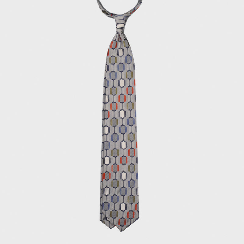 F.Marino Silk Tie Handmade 3 Folds Silver-Wools Boutique Uomo