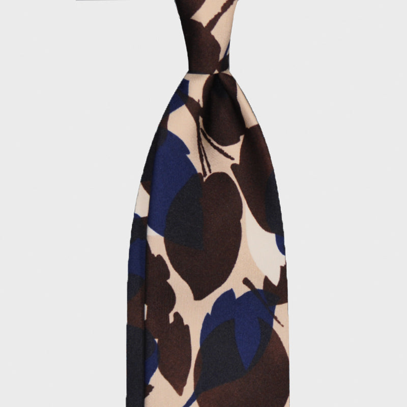 F.Marino Silk Tie 3 Folds Leaves Nature Pattern-Wools Boutique Uomo