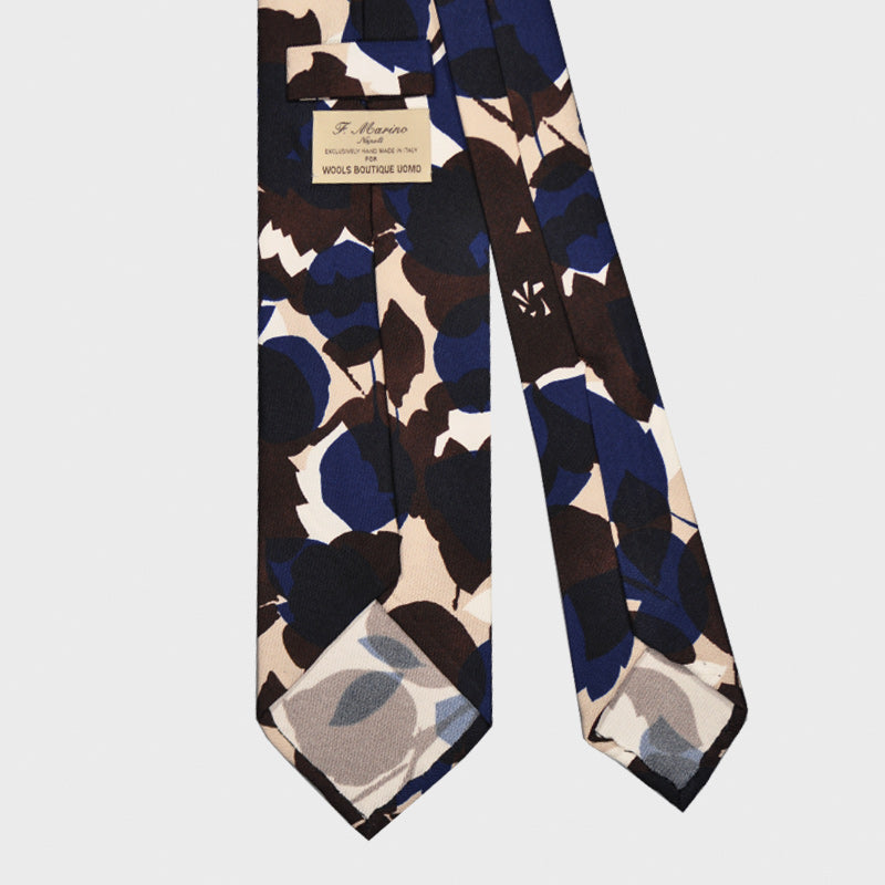F.Marino Silk Tie 3 Folds Leaves Nature Pattern-Wools Boutique Uomo