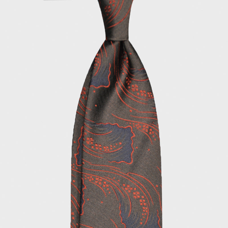 F.Marino Silk Tie 3 Folds Floral Mud Brown-Wools Boutique Uomo