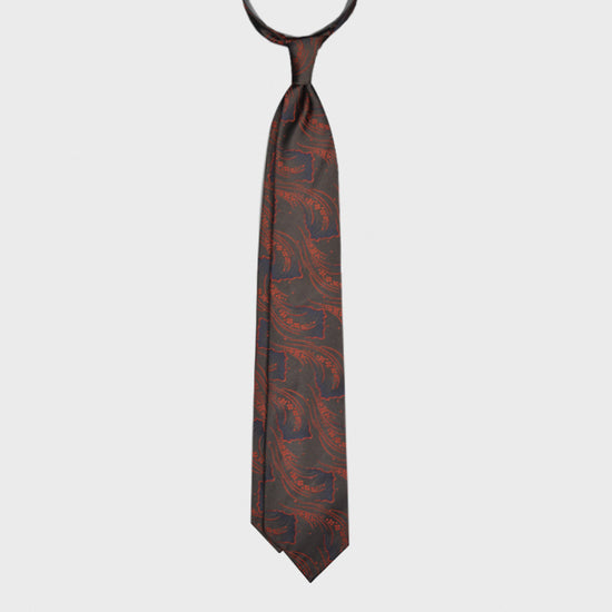F.Marino Silk Tie 3 Folds Floral Mud Brown-Wools Boutique Uomo