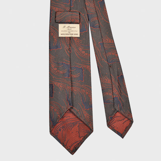 F.Marino Silk Tie 3 Folds Floral Mud Brown-Wools Boutique Uomo
