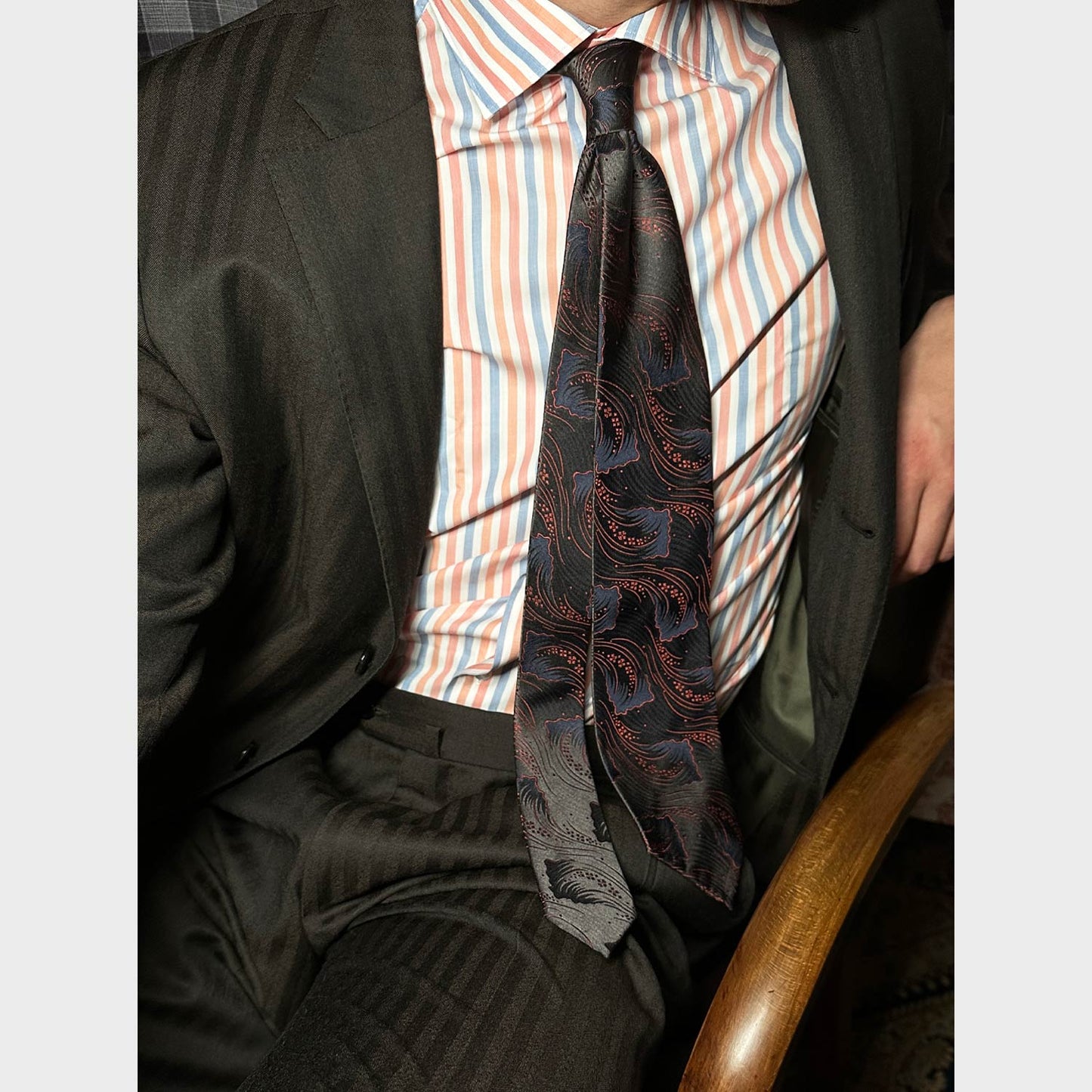 F.Marino Silk Tie 3 Folds Floral Mud Brown-Wools Boutique Uomo