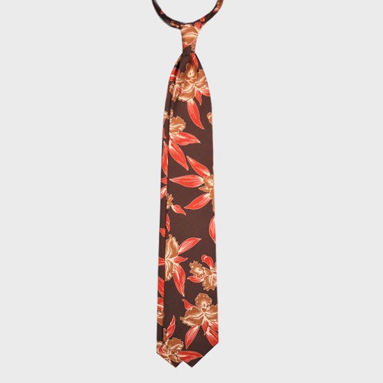 F.Marino Hawaiian Silk Tie 3 Folds Brown-Wools Boutique Uomo