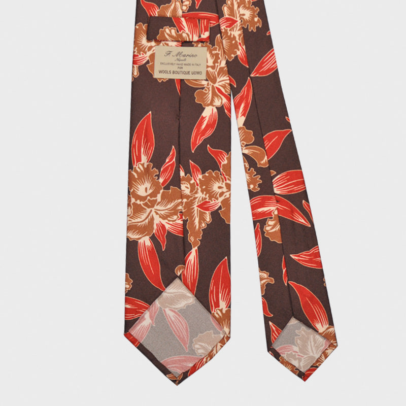 F.Marino Hawaiian Silk Tie 3 Folds Brown-Wools Boutique Uomo