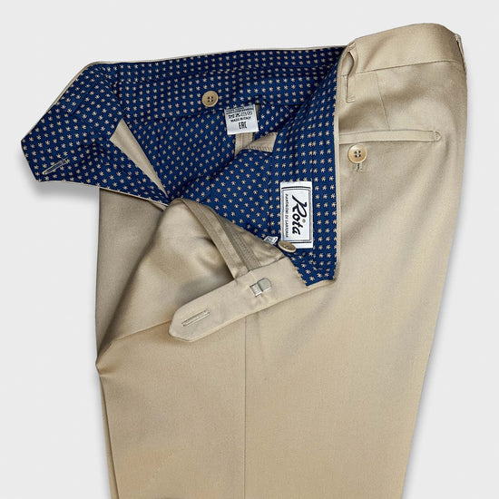 Rota Men's Trousers Double Pleats Cotton Twill Beige-Wools Boutique Uomo