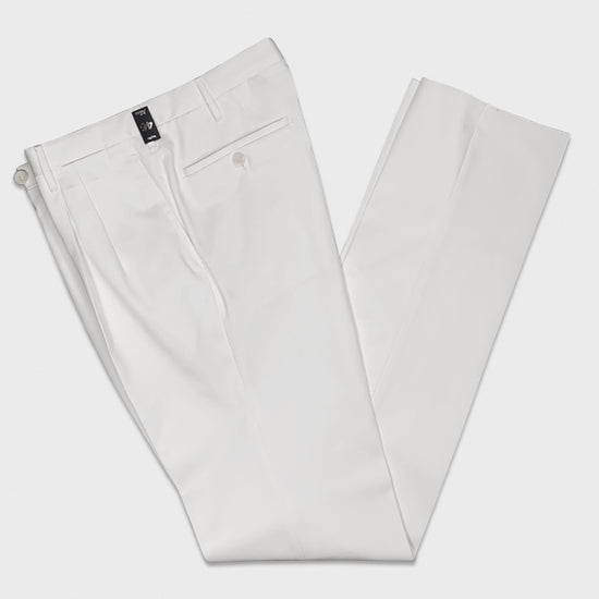 Rota Men's Trousers Double Pleats Cotton Twill White-Wools Boutique Uomo
