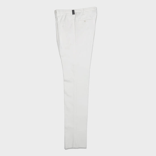 Rota Men's Trousers Double Pleats Cotton Twill White-Wools Boutique Uomo