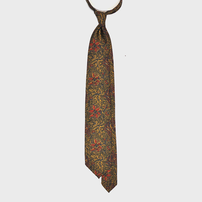 F.Marino Handmade 3-Fold Untipped Garden Silk Tie | Green-Wools Boutique Uomo