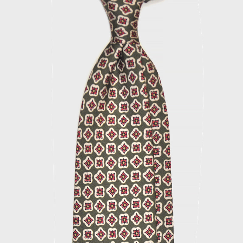 F.Marino Handmade 3-Fold Untipped Diamond Print Silk Tie | Green-Wools Boutique Uomo