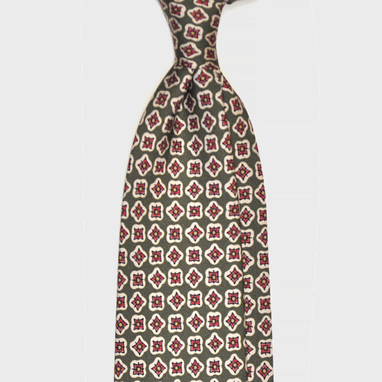 F.Marino Handmade 3-Fold Untipped Diamond Print Silk Tie | Green-Wools Boutique Uomo