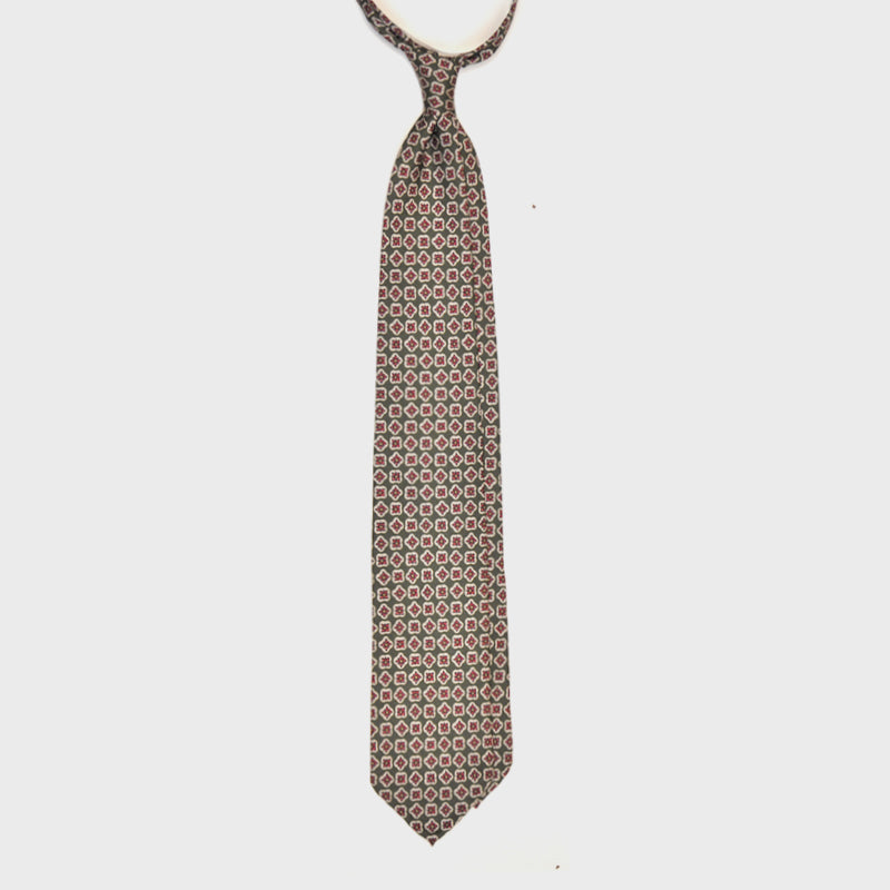 F.Marino Handmade 3-Fold Untipped Diamond Print Silk Tie | Green-Wools Boutique Uomo