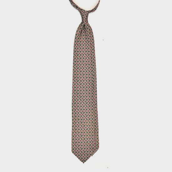 F.Marino Handmade 3-Fold Untipped Diamond Print Silk Tie | Green-Wools Boutique Uomo