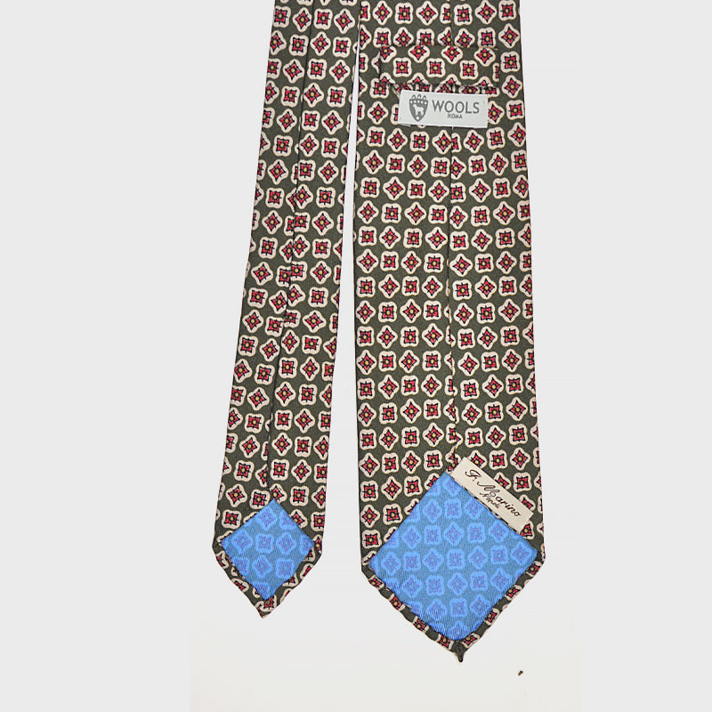 F.Marino Handmade 3-Fold Untipped Diamond Print Silk Tie | Green-Wools Boutique Uomo