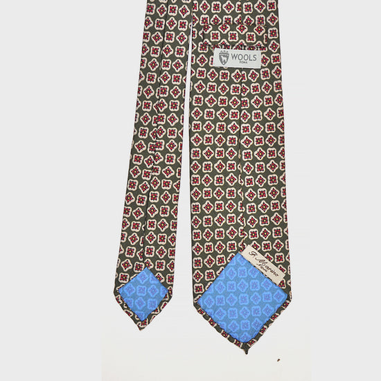 F.Marino Handmade 3-Fold Untipped Diamond Print Silk Tie | Green-Wools Boutique Uomo