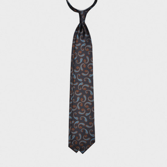 F.Marino Handmade Silk Tie 3-Fold Fantasy Blue Navy-Wools Boutique Uomo