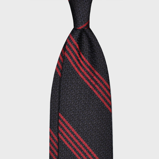 F.Marino Silk Tie 3 Folds Regimental Striped Red-Wools Boutique Uomo