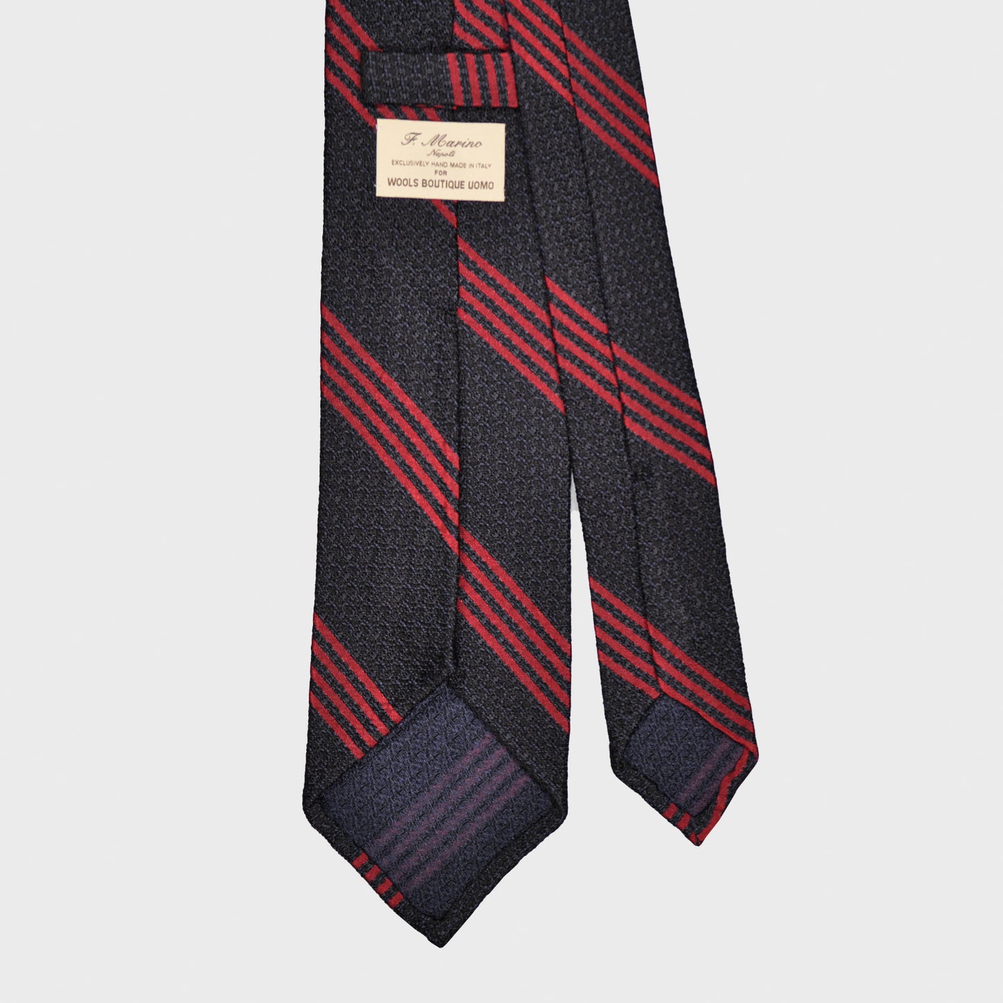 F.Marino Silk Tie 3 Folds Regimental Striped Red-Wools Boutique Uomo