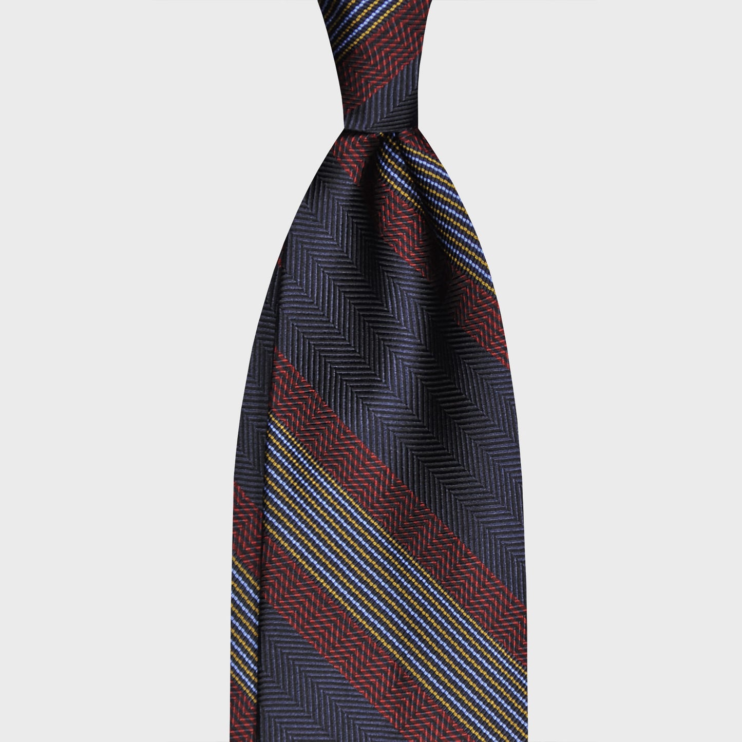 F.Marino Silk Tie 3 Folds Regimental Striped Herringbone Blue-Wools Boutique Uomo