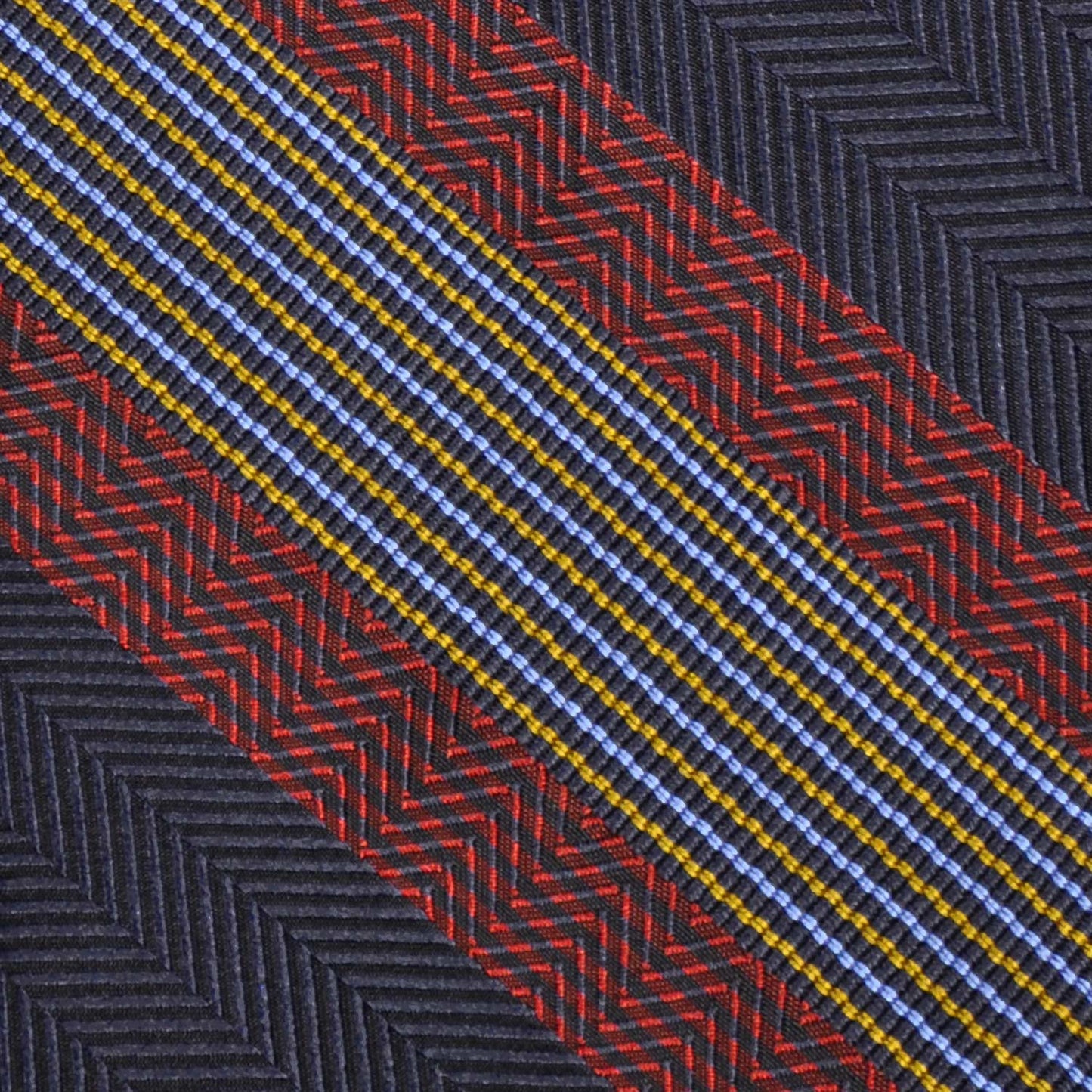 F.Marino Silk Tie 3 Folds Regimental Striped Herringbone Blue-Wools Boutique Uomo