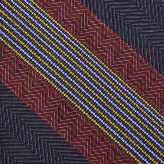 F.Marino Silk Tie 3 Folds Regimental Striped Herringbone Blue-Wools Boutique Uomo