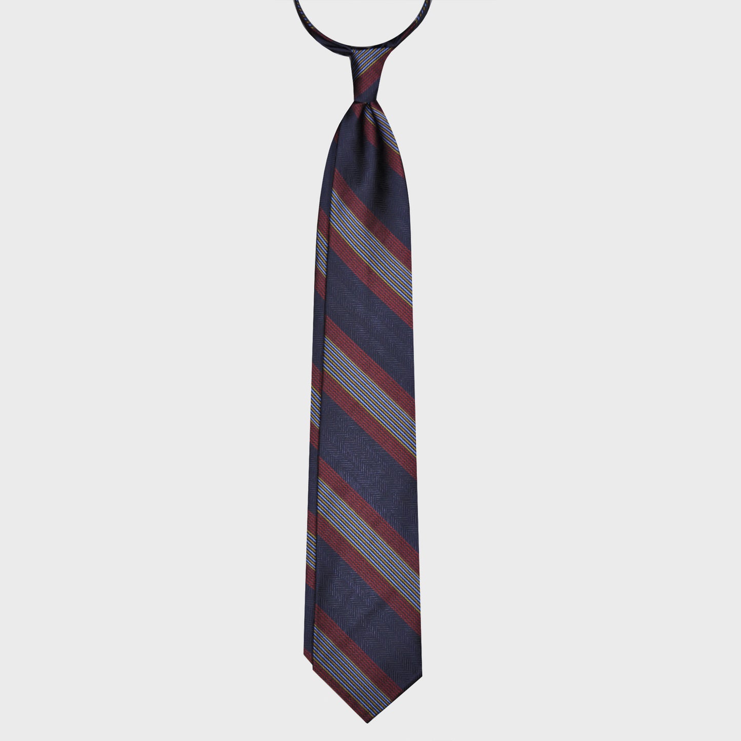 F.Marino Silk Tie 3 Folds Regimental Striped Herringbone Blue-Wools Boutique Uomo