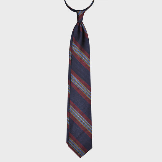 F.Marino Silk Tie 3 Folds Regimental Striped Herringbone Blue-Wools Boutique Uomo
