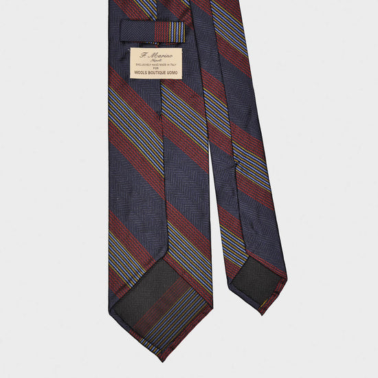 F.Marino Silk Tie 3 Folds Regimental Striped Herringbone Blue-Wools Boutique Uomo