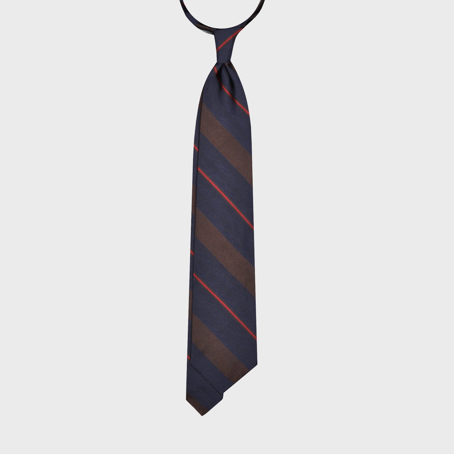 F.Marino Silk Tie 3 Folds Regimental Striped Blue Brown-Wools Boutique Uomo