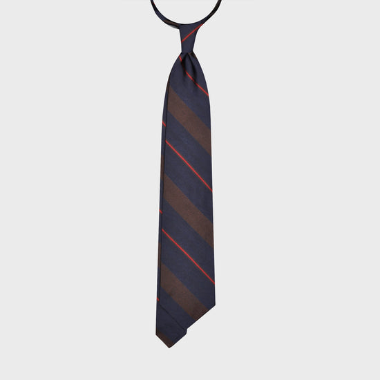 F.Marino Silk Tie 3 Folds Regimental Striped Blue Brown-Wools Boutique Uomo
