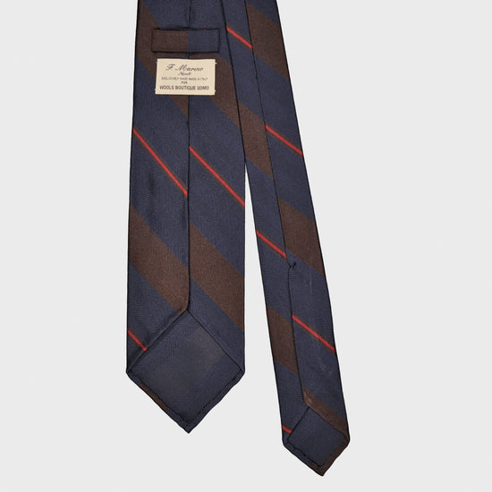F.Marino Silk Tie 3 Folds Regimental Striped Blue Brown-Wools Boutique Uomo