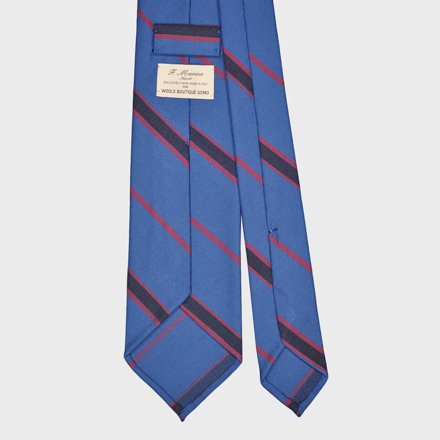 F.Marino Wool Tie 3 Folds Regimental Striped Sky Blue-Wools Boutique Uomo