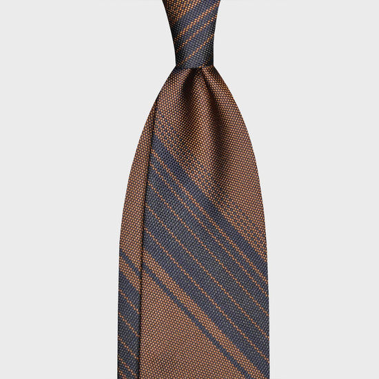 F.Marino Panama Silk Tie 3 Folds Regimental Striped Bronze-Wools Boutique Uomo