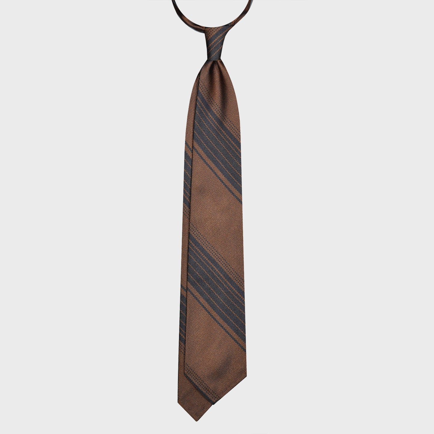 F.Marino Panama Silk Tie 3 Folds Regimental Striped Bronze-Wools Boutique Uomo
