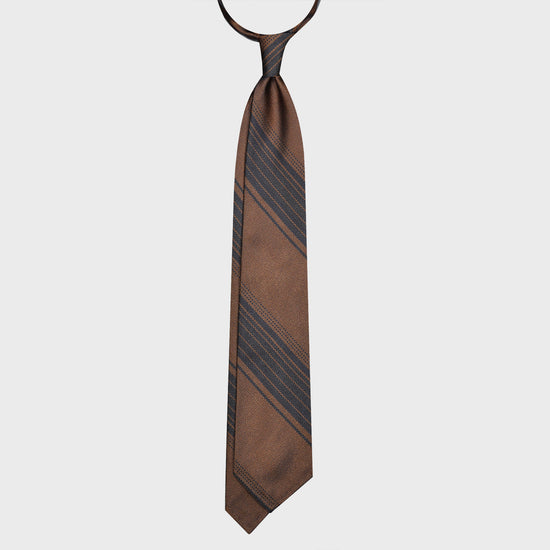 F.Marino Panama Silk Tie 3 Folds Regimental Striped Bronze-Wools Boutique Uomo