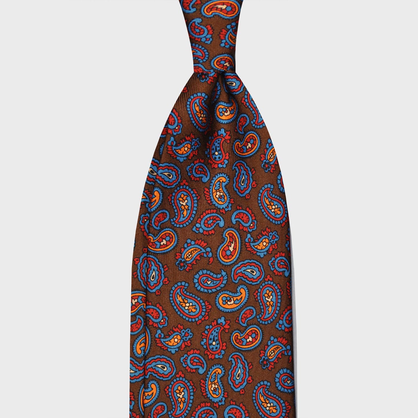 F.Marino Silk Tie 7 Folds Paisley Coffee Brown-Wools Boutique Uomo