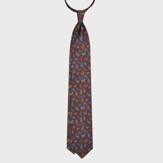 F.Marino Silk Tie 7 Folds Paisley Coffee Brown-Wools Boutique Uomo