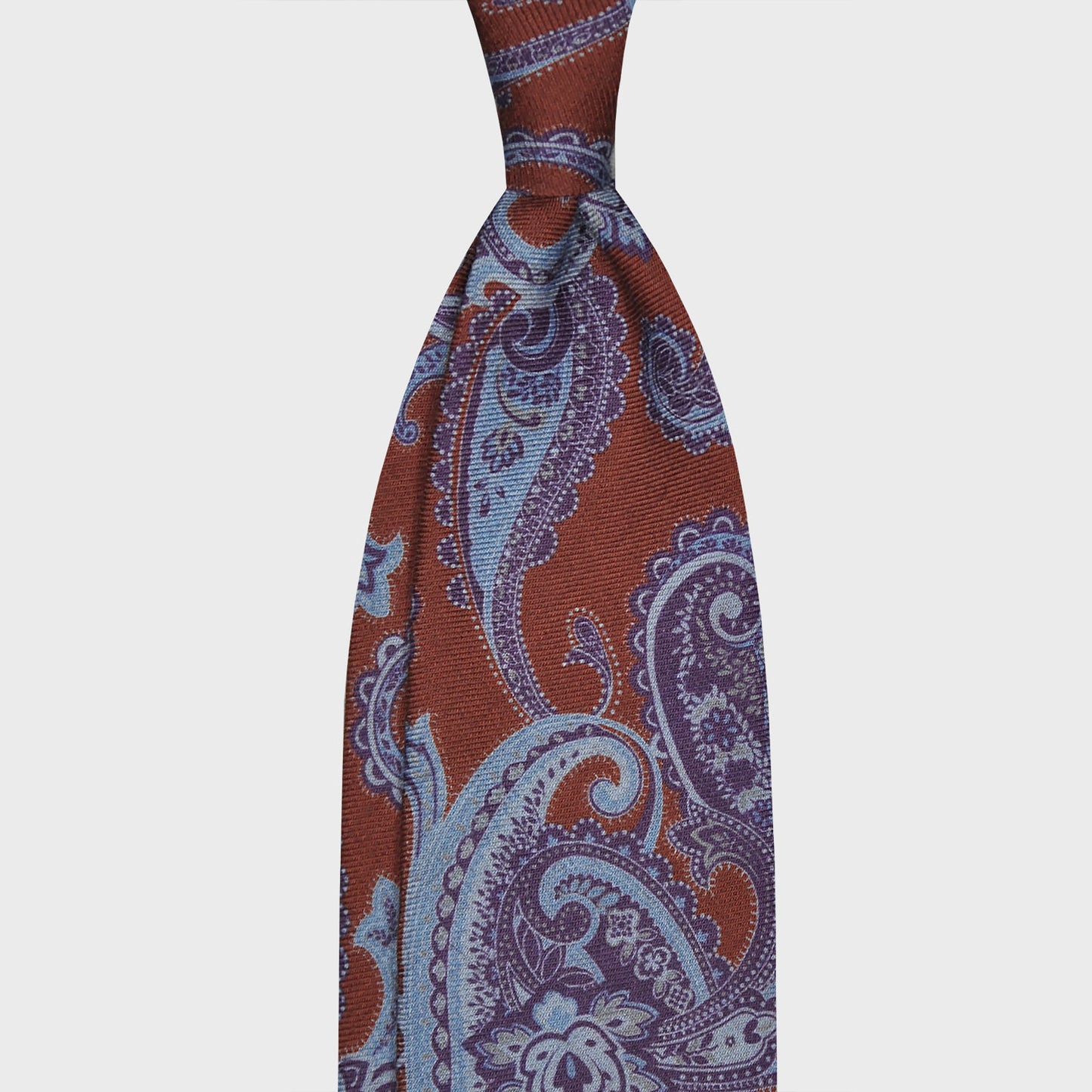 F.Marino Wool Tie 3 Folds Damask Pattern Coffee Brown-Wools Boutique Uomo