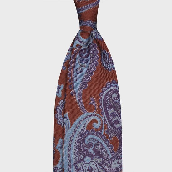 F.Marino Wool Tie 3 Folds Damask Pattern Coffee Brown-Wools Boutique Uomo